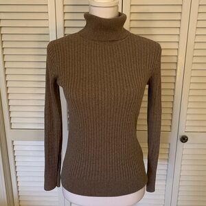Jeanne Pierre Light Brown Turtleneck Cable Knit Ribbed Sweater Size S